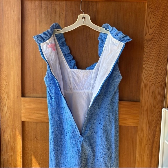Lilly Pulitzer lined eyelet Textured Blue Ruffle Dress like new size small - Picture 8 of 8